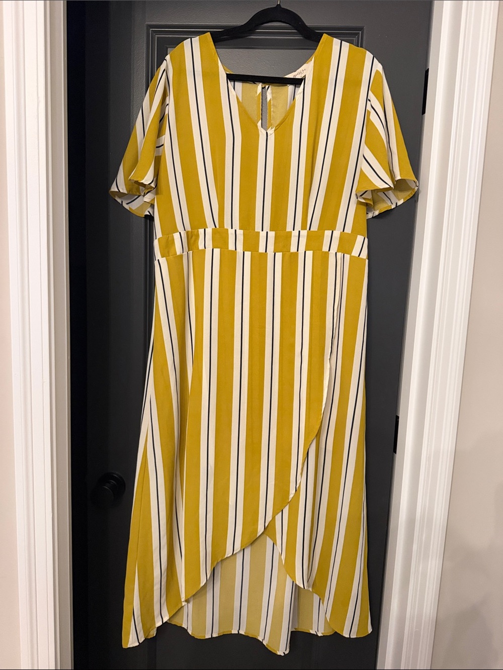 Altar’d State Women's Mustard Stripe V-Neck Midi Dress